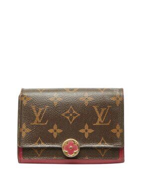 Louis Vuitton Monogram Portefeuille Floral Compact Bifold Wallet Brown Fuchsia